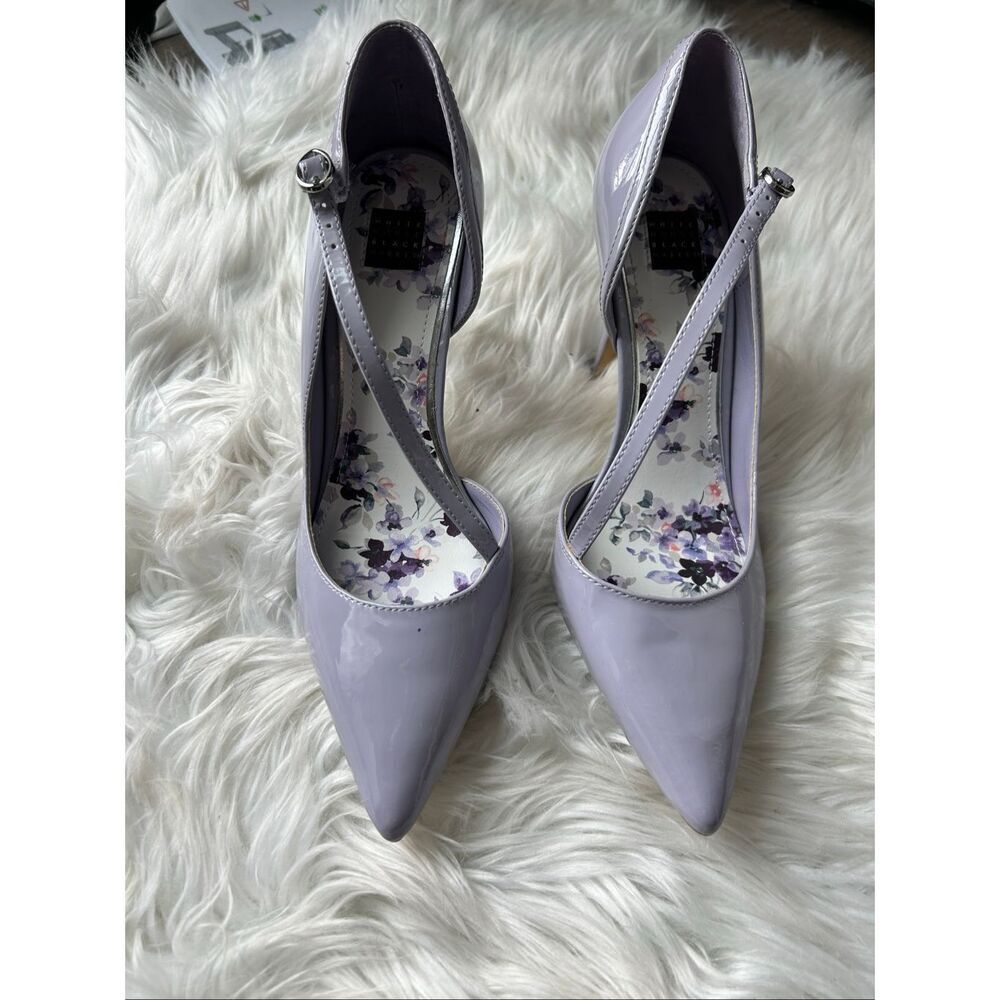 White House Black Market Sabrina Cool Wisteria patent strappy high purple size 8